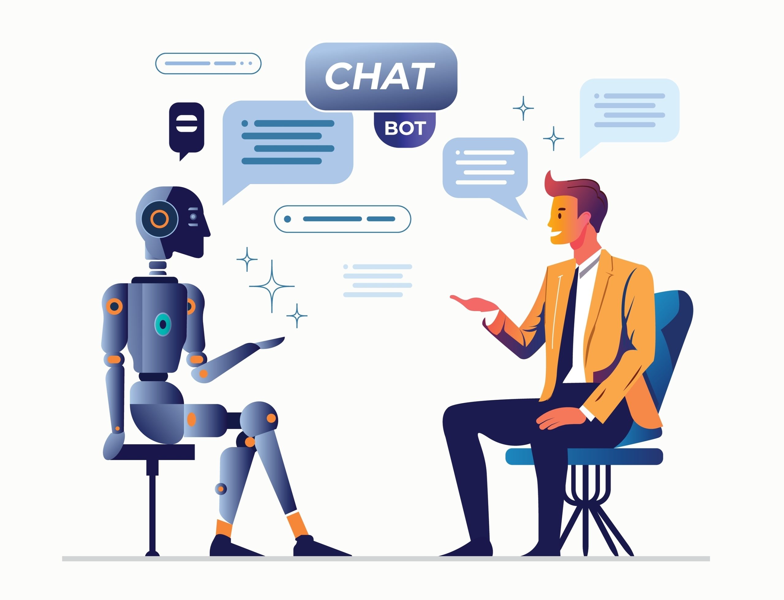 man chatting with a robot